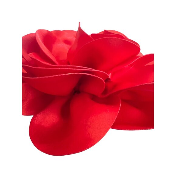 Red Satin Rose Hair Clip Brooch Pin Flower Combo Accessory For Women 8" Across - Picture 2 of 5